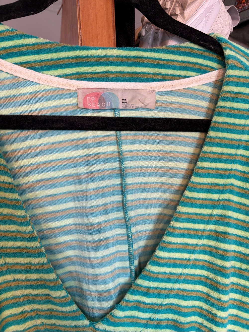 Free Poeple Green Striped V-Neck Terry Dress/coverup. Size M/L. - Picture 2 of 7